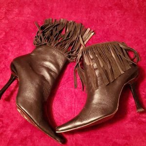Paco Gil‎ Sexy Black Heeled Fringe Leather Boots Size 6